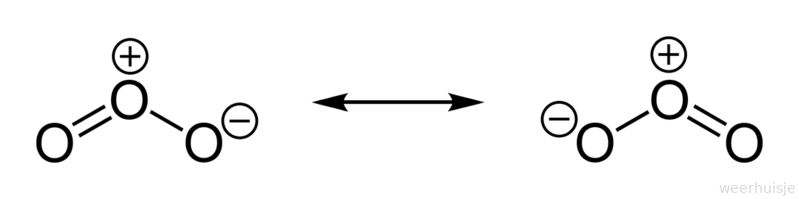 Structuurformule van ozon (als resonantiestructuren) Structuurformule van ozon (als resonantiestructuren)
