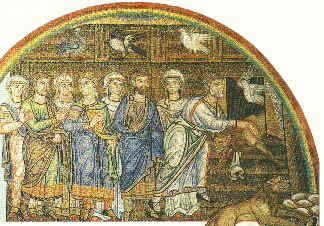 Weerhuisje.eu - Vroege beschavingen - Sjamanen en Priesters - Noach leidt zijn dieren naar de ark in dit fresco uit de San Marco-kathedraal in Venetië