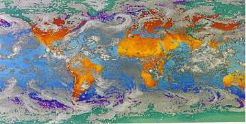 Weerhuisje.eu - Moniale Winden - Een Tropische Verrassing - Dit satellietbeeld is met de computer ingekleurd en laat de verschillende luchtstromingen zien